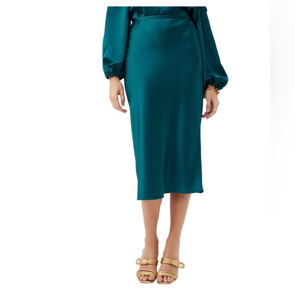Trina Turk Lighten Up Midi Skirt, Teal, Size 4 NWT